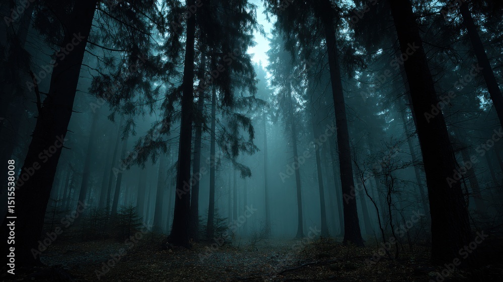 Fototapeta premium Enigmatic Foggy Forest: A Mystical Path