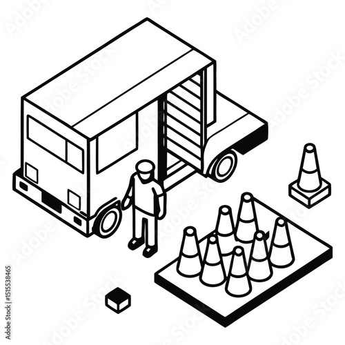 workers loading food cargo into a freight truck with forklift and safety cones, representing international import and export logistics