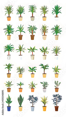 Vibrant Botanical Art: Captivating Illustration of Potted Plants for Home Decor and Indoor Garden Elegance
