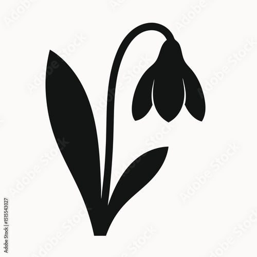 Elegant Snowdrop Flower Silhouette Botanical Illustration