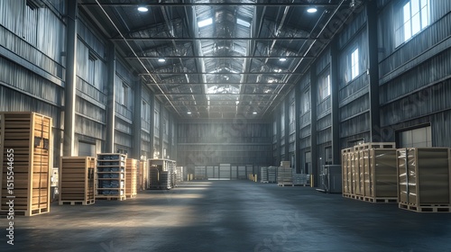Wide interior view of an industrial warehouse.