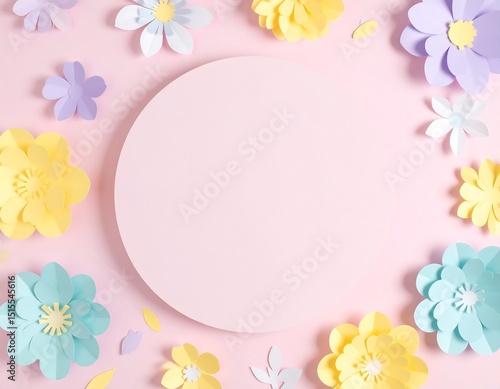 Pastel paper flowers on pink background (1)