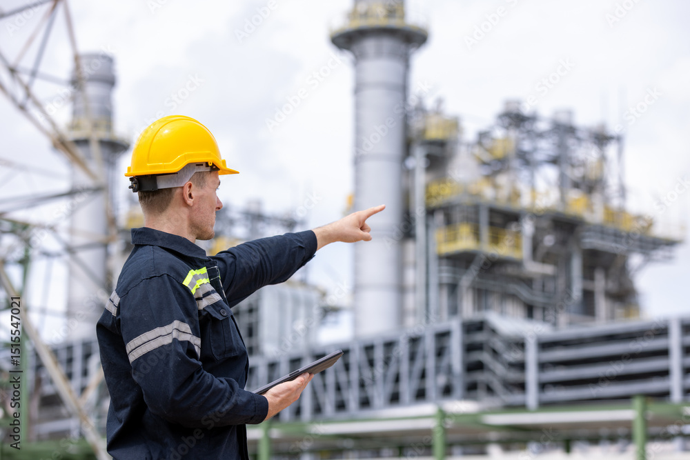 group of industrial engineers workers in a refinery - oil and gas processing equipment and machinery, engineers collaborate with a laptop, blueprint, and digital tablet at the oil storage tanks site. group of industrial engineers workers in a refinery - oil and gas processing equipment and machinery, engineers collaborate with a laptop, blueprint, and digital tablet at the oil storage tanks site.