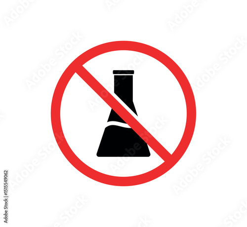 No Chemicals Warning Icon – Red Prohibited Symbol with Laboratory Flask for Toxic-Free Signage