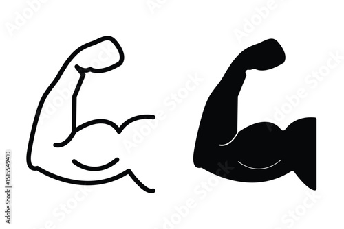 Power and strong muscle biceps icons. Vector isolated. Gym logo. Bodybuilding fitness concept. Athlete flexing hand sign.
