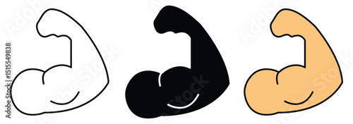 Muscles icon set. Biceps icon. Symbol of strength, health or bodybuilding.  Bodybuilding and fitness concept, on a white background.