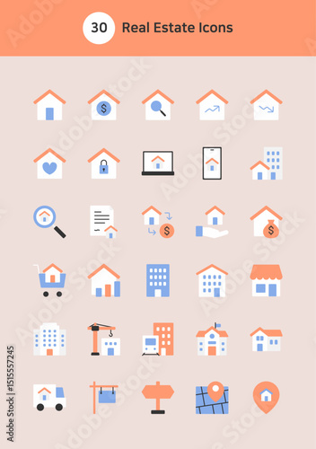 Real estate vector flat icons set.
