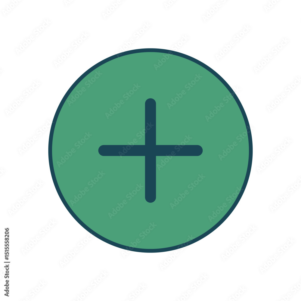 Obraz premium Graphical User Interface Element Depicting a Cross Shape Inside a Green Circle Representing the Action to Insert or Add Content