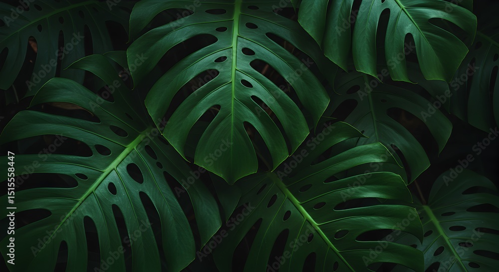 Fototapeta premium Large Leaf Close-Up in Dark Jungle Scene