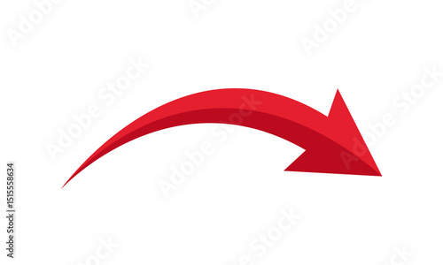 Red curved arrow icon in flat style. Decrease direction sign symbol