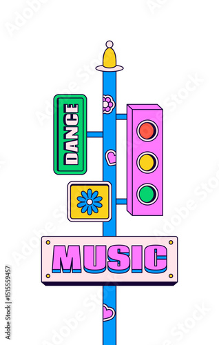 Music and dance street sign in cartoon style