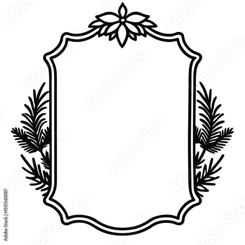 silhouette christmas border picture frame boughs greenery firs on white background