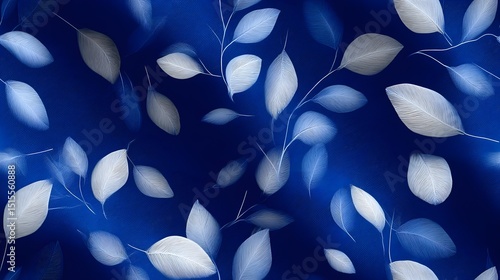 Elegant white leaves on a deep blue background