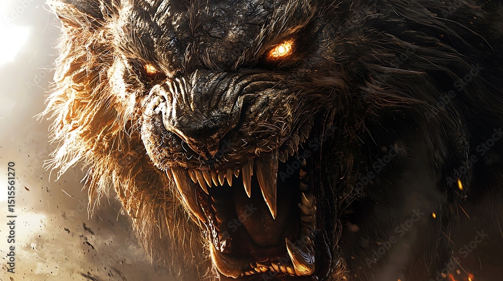 Ferocious lion creature close up Ferocious lion creature close up