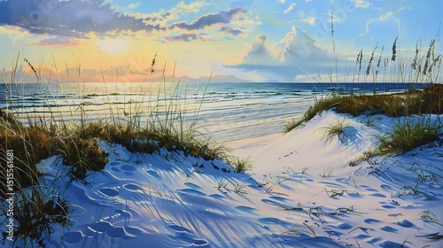 Stunning sand dunes on the beach at sunset  where golden sands glow under a sky painted with vibrant orange  pink  and purple hues