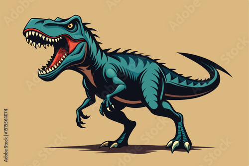 Fierce tyrannosaurus rex illustration in dynamic pose on a neutral background