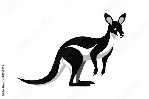 Stylized illustration of a standing kangaroo in black and white against a white background