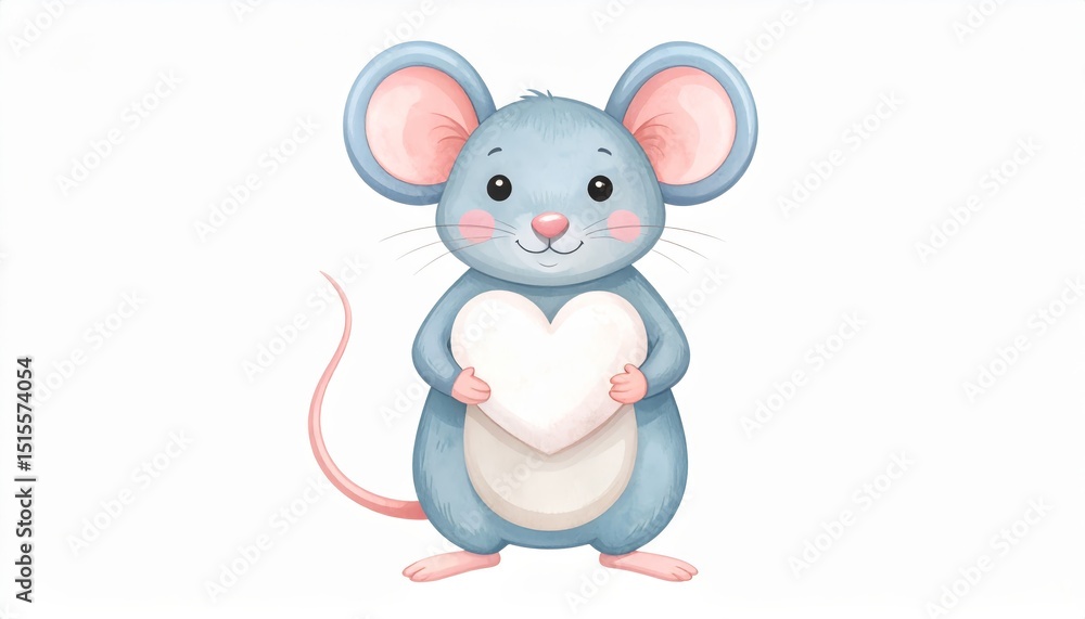 Fototapeta premium Adorable mouse expressing love and affection by holding a red heart, symbol of care kindness