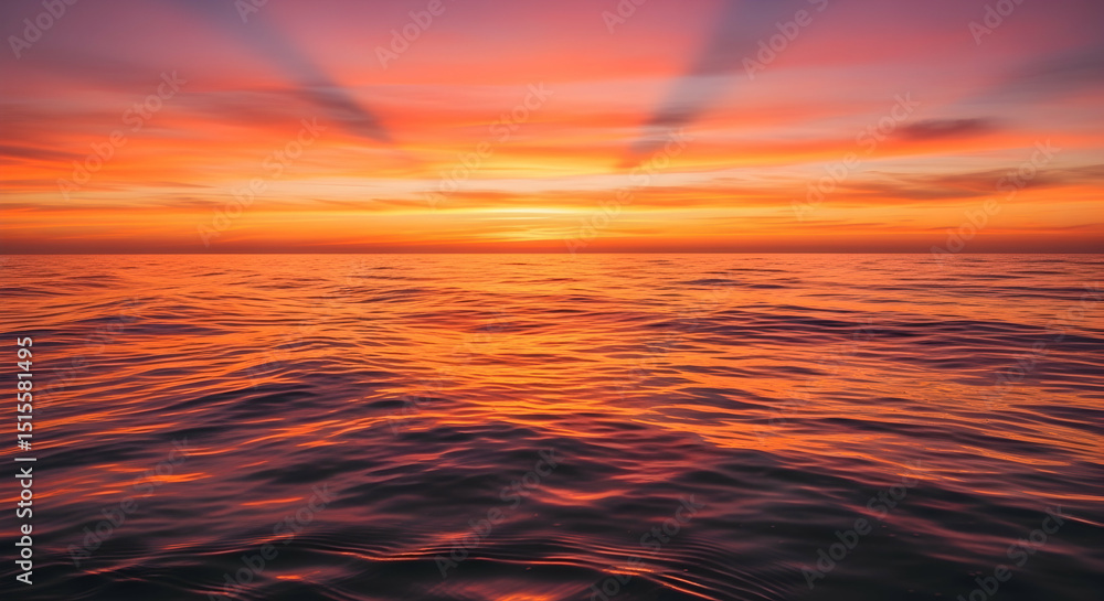 Obraz premium Magnificent Sky Shimmers Over Serene Ocean During Sunset Near The Horizon