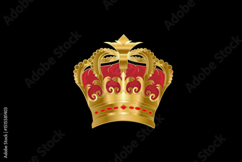 Golden crowns for king or queen Crowning headdress for Monarch. Royal gold monarchy medieval coronation symbol, imperial sign vector illustration