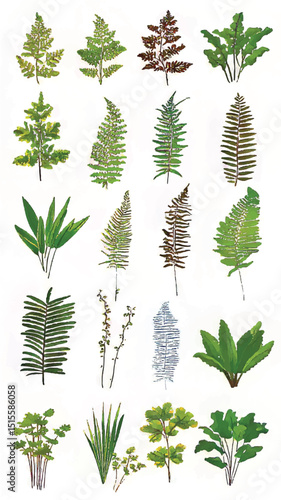 Fern Leaf Botanical Illustration: Green Plant Nature Design for Eco-Friendly Home Decor and Floral Pattern Artwork