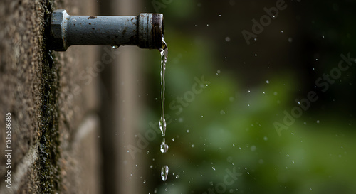 Leaking Faucet Showing Water Wastage in the Garden With Greenery