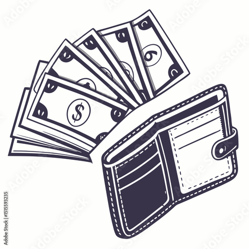 black and white wallet and money clip art preview