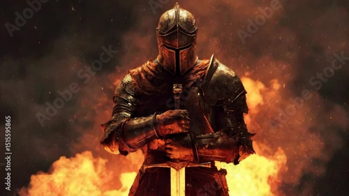 Dark armored warrior in fiery embers powerful fantasy illustration