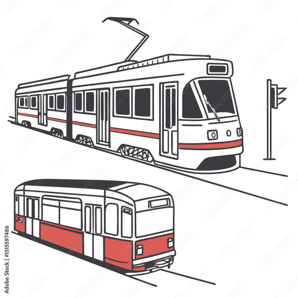 Naklejka premium Two modern trams isolated on white background