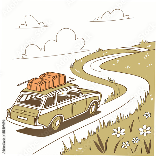 Vintage station wagon road trip summer vacation