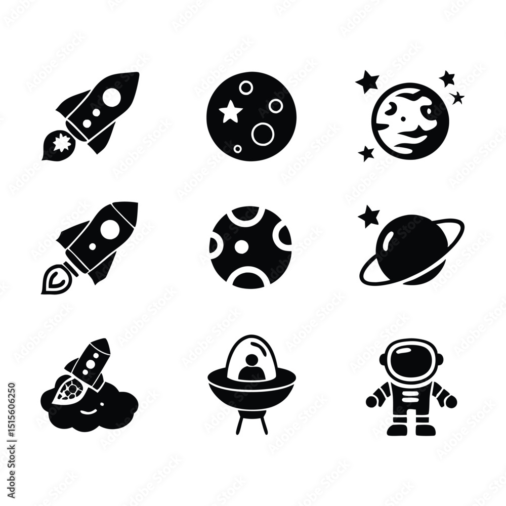 Fototapeta premium illustration set of space theme icons hand drawn doodle style