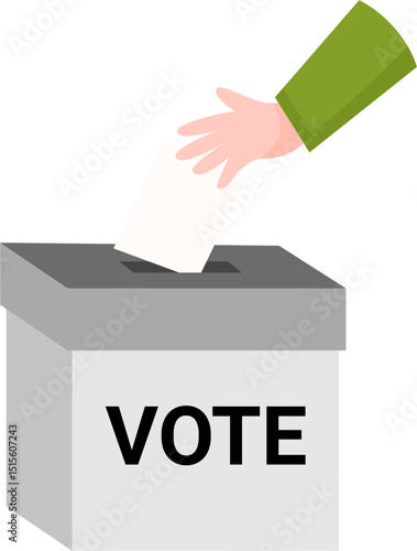 Ballot box with hand submitting vote.