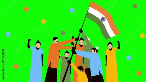 Wallpaper Mural People holding Indian flag for republic celebration on green screen animation (Chroma key) Torontodigital.ca