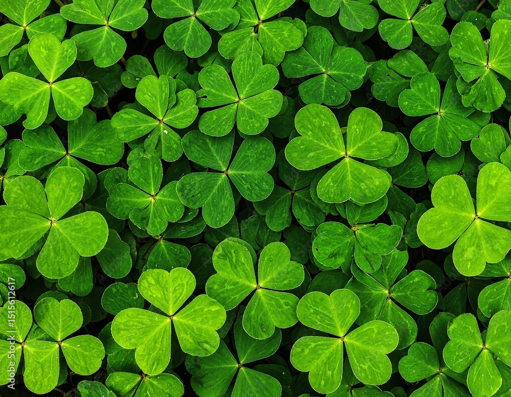 A vibrant cluster of lush green shamrock leaves, showcasing their distinctive three-leaf shape, glistening in the sunlight against a soft, blurred background. A vibrant cluster of lush green shamrock leaves, showcasing their distinctive three-leaf shape, glistening in the sunlight against a soft, blurred background.