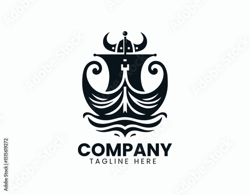 Powerful Viking Ship Dynamic Longship Illustration Vector Logo Design