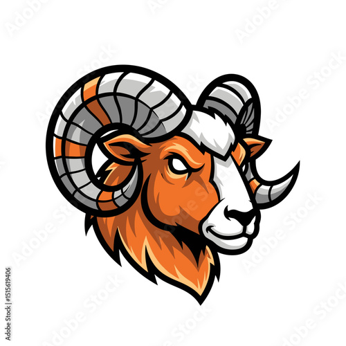 Powerful Ram Head Mascot Illustration Orange and Gray Vector Graphic