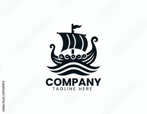 Powerful Viking Ship Dynamic Longship Illustration Vector Logo Design