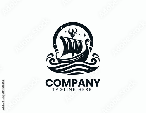 Powerful Viking Ship Dynamic Longship Illustration Vector Logo Design