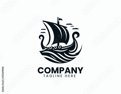 Powerful Viking Ship Dynamic Longship Illustration Vector Logo Design