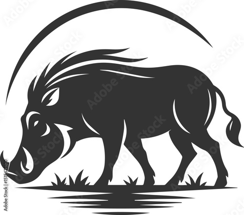 Black vector animal warthog silhouette drawing isolated