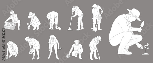 Country people lowered in line for projects gardeners florists farmers flower growers and editable line drawings in vector 2d