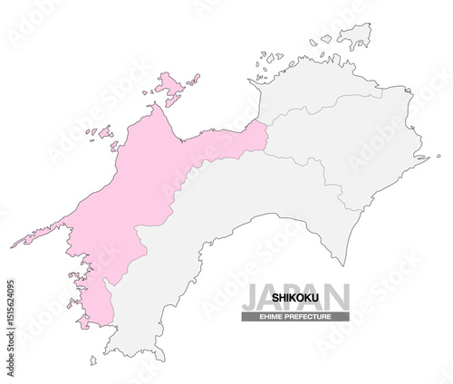 日本地図 四国 愛媛県 県境有り 03