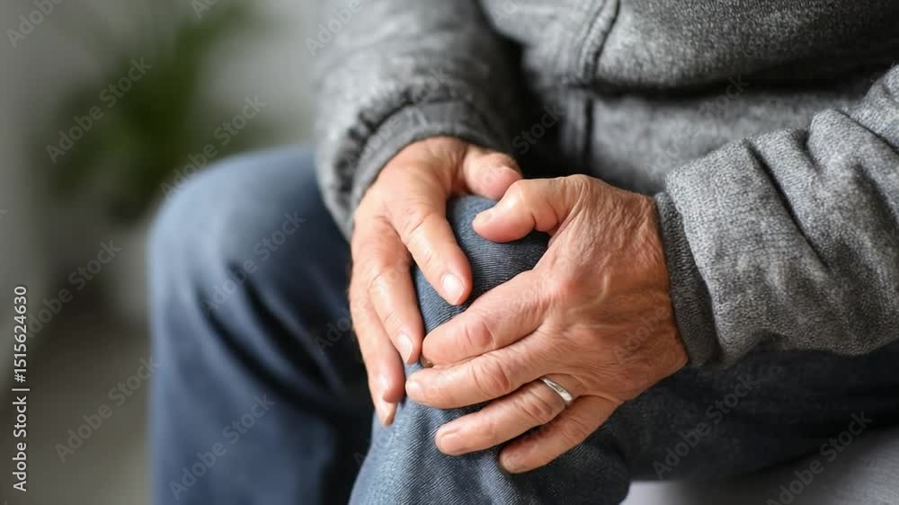 Knee Pain: Close-up of a person gripping their aching knee, symbolizing the burden of joint discomfort and the impact it has on everyday life. Knee Pain: Close-up of a person gripping their aching knee, symbolizing the burden of joint discomfort and the impact it has on everyday life.