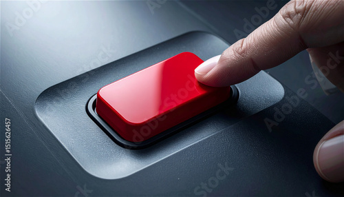The finger presses the red button