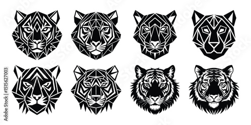 Geometric Tiger and Lion Head Silhouettes