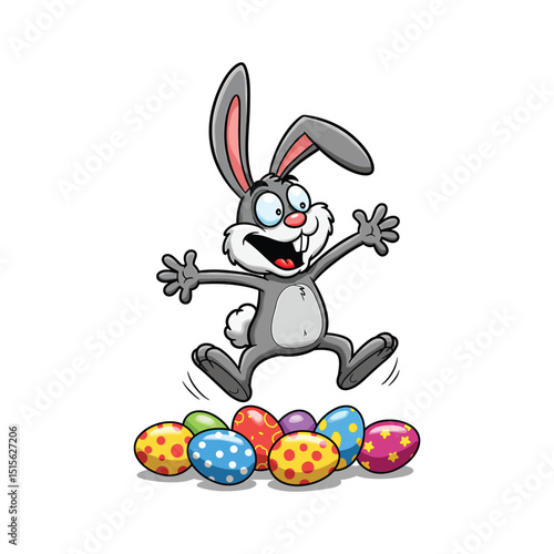 Clumsy Easter Bunny Tripping Over Eggs – Funny Holiday Cartoon Vector Clipart
