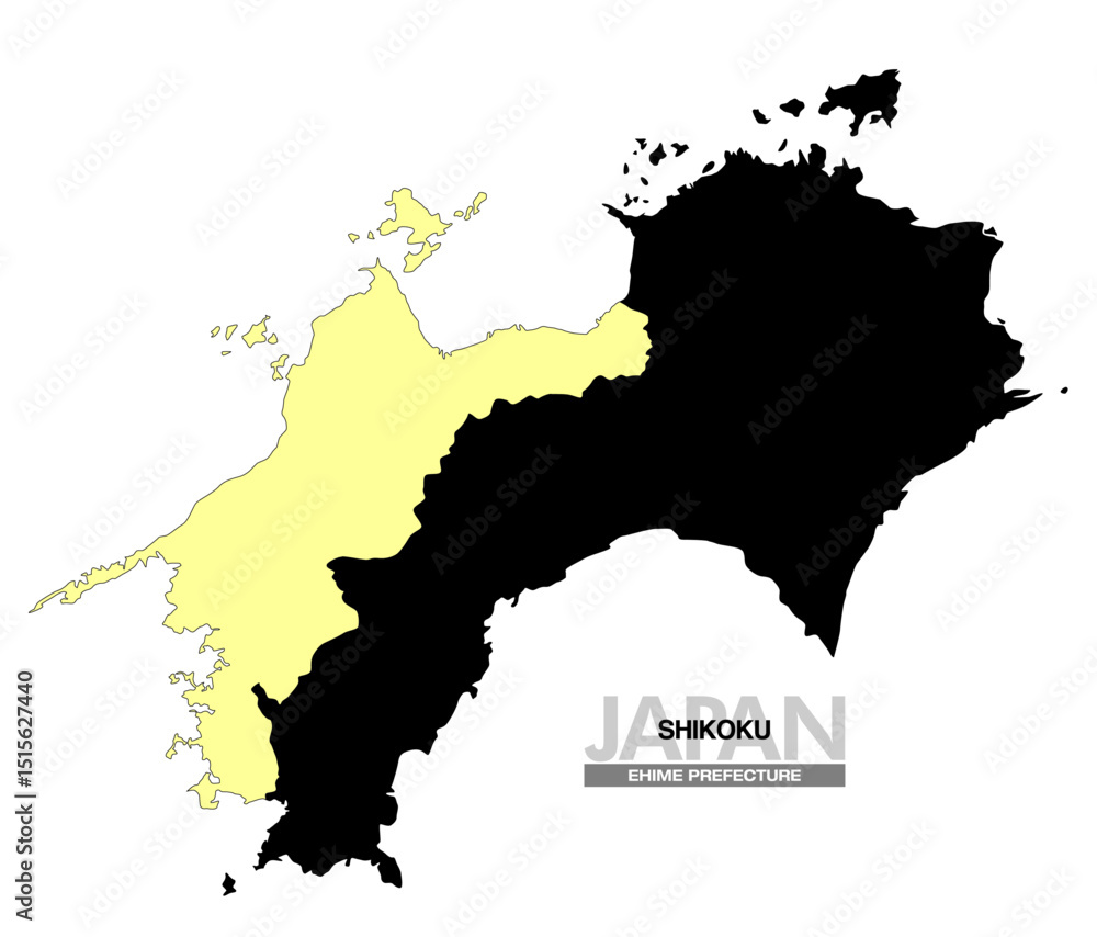 Obraz premium 日本地図 四国 愛媛県 県境無し 01