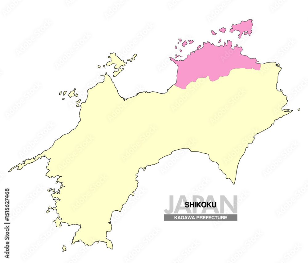 Fototapeta premium 日本地図 四国 香川県 県境無し 02