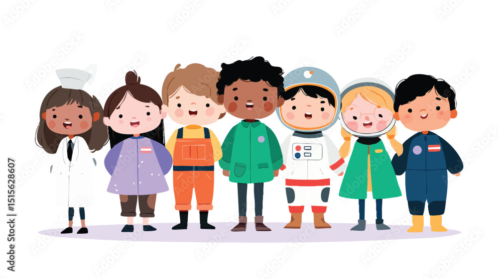 7 kids in work uniforms nurse scientist farmer doctor 2 astronauts pilot 7 kids in work uniforms nurse scientist farmer doctor 2 astronauts pilot