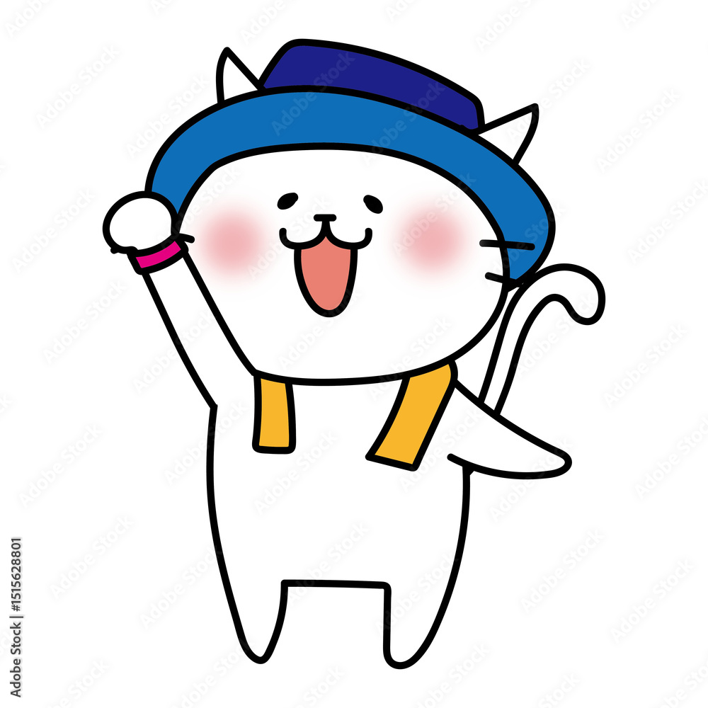 Fototapeta premium 帽子をかぶってフェスを楽しむ白い猫